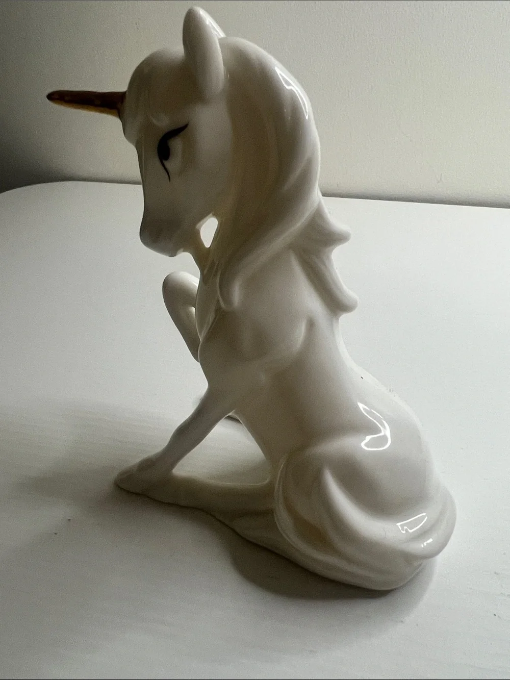 80s Enesco Unicorn Figurine Set White Porcelain Gold Horn Collectibles